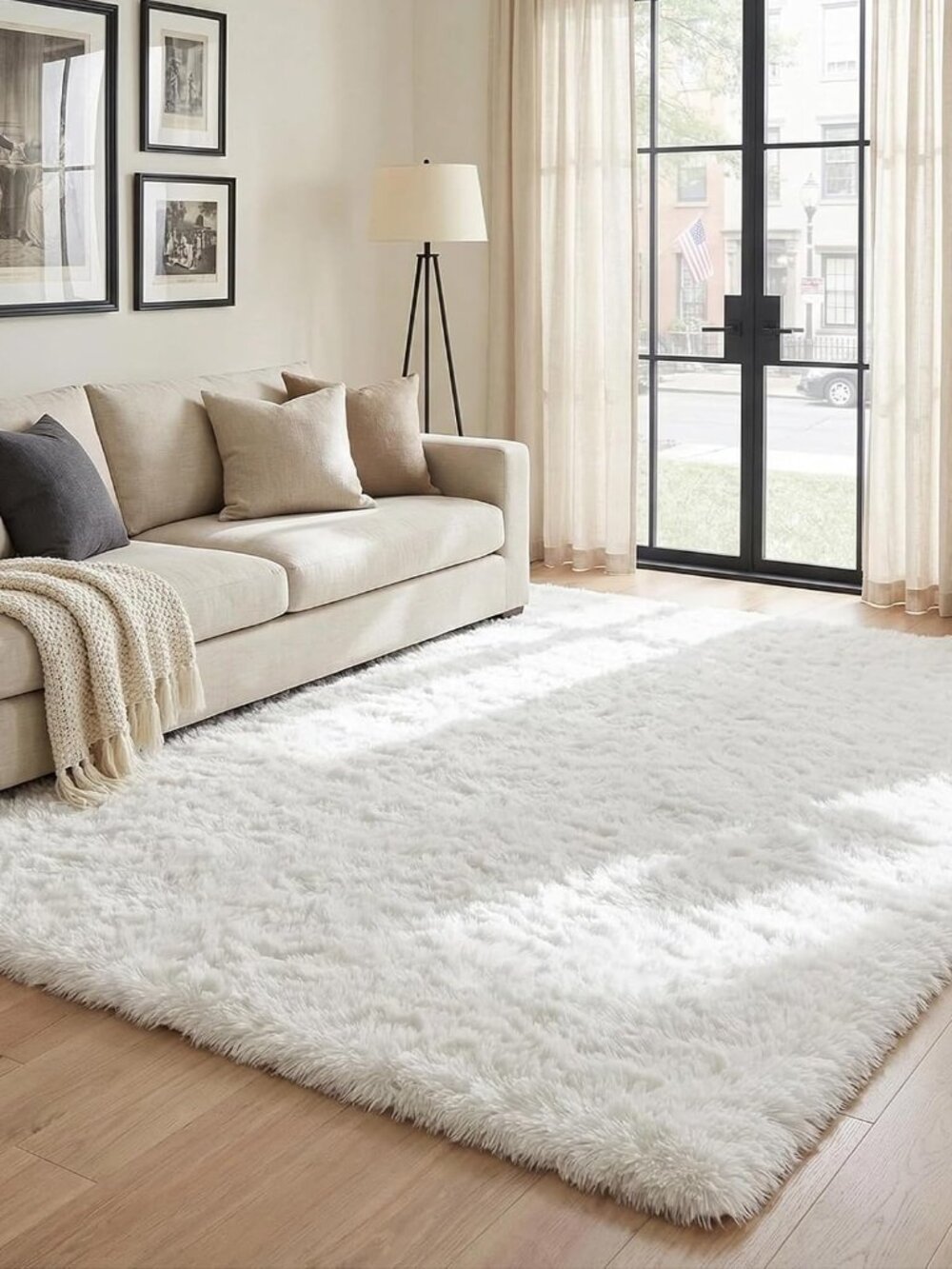5x8 ft Area Rugs for Living Room Bedroom, White Non-Slip Soft Fluffy Shag Carpet